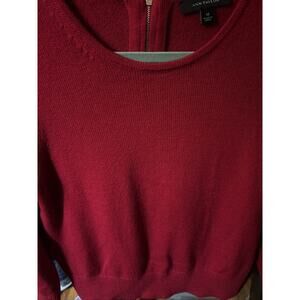 Ann Taylor Red Sweater Size Medium Scoop Neck with Gold Zipper Leather Tassel